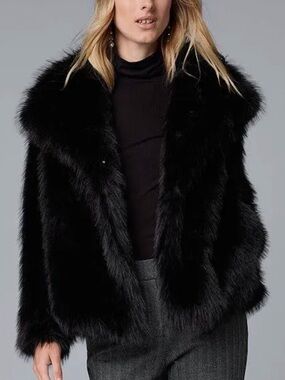 Simply Vera Vera Wang Black Faux Fur Teddy Jacket
